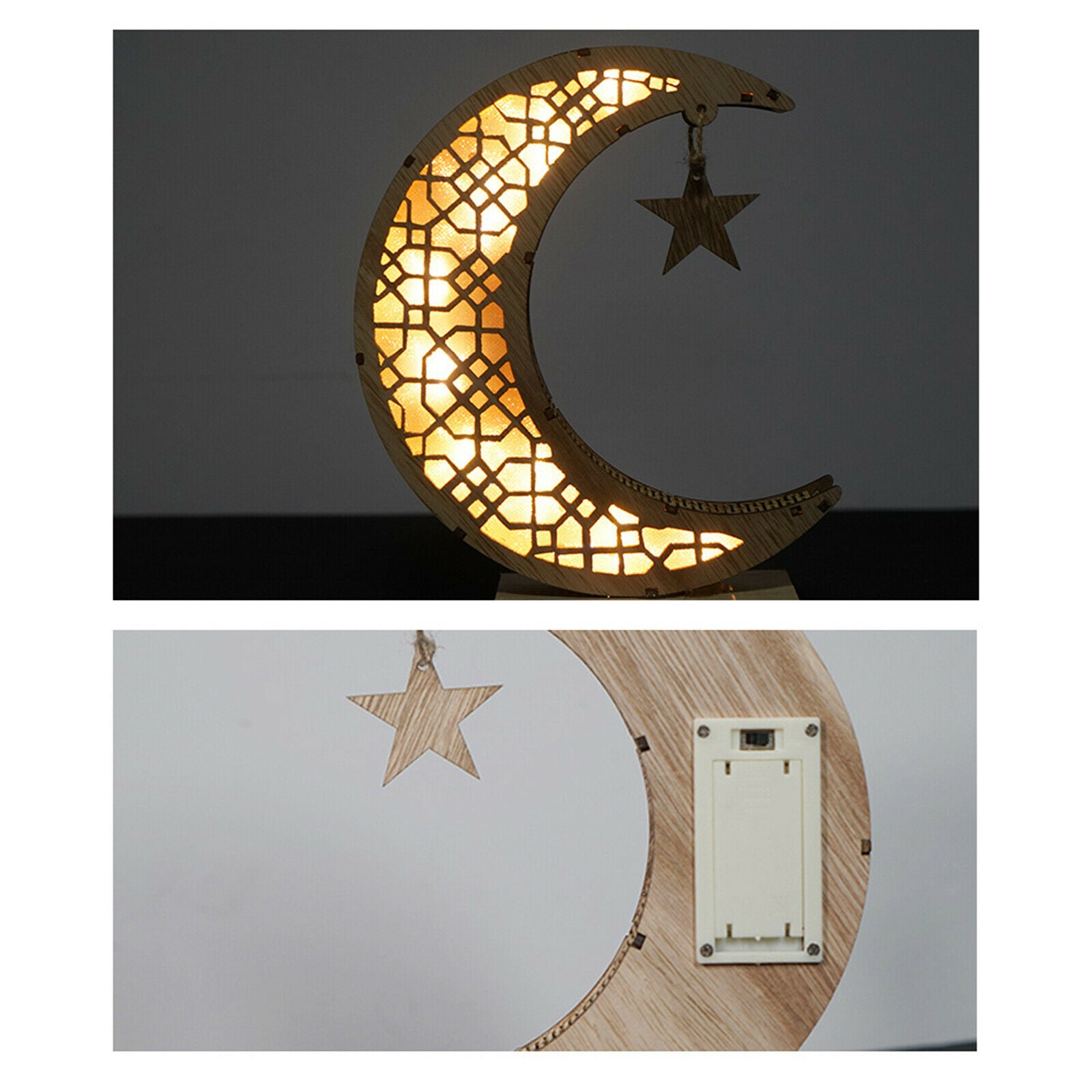 Wooden Ramadan Decorations Moon Shaped Lamp Tabletop Festival Party Supplies