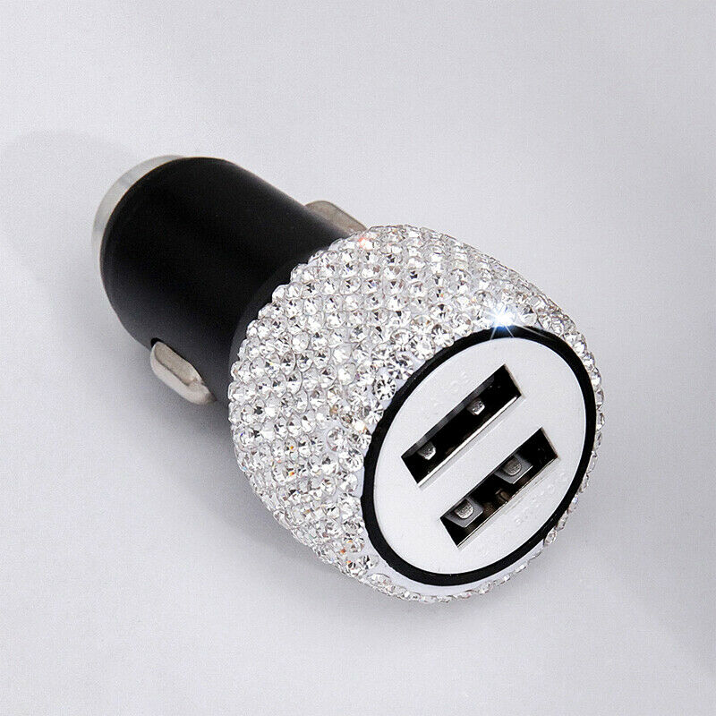 Universal 2 in 1 Fast Charging Car Charger Dual USB Port Diamond Adapter Charger