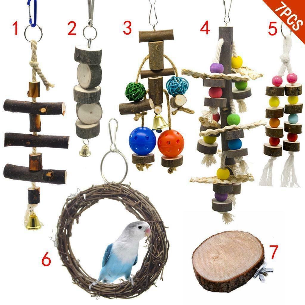 7Pcs Parrot Bite Toys Birds Blocks Toys For Birds Parakeet African Greys