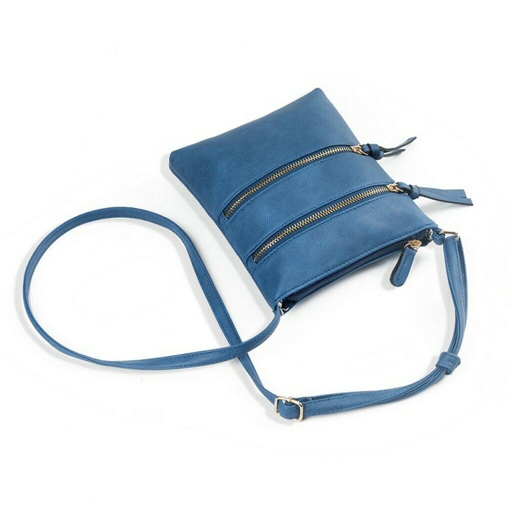 Women Leather Shoulder Bag Cross Body Bag Tote Zipper Satchel Purse Blue