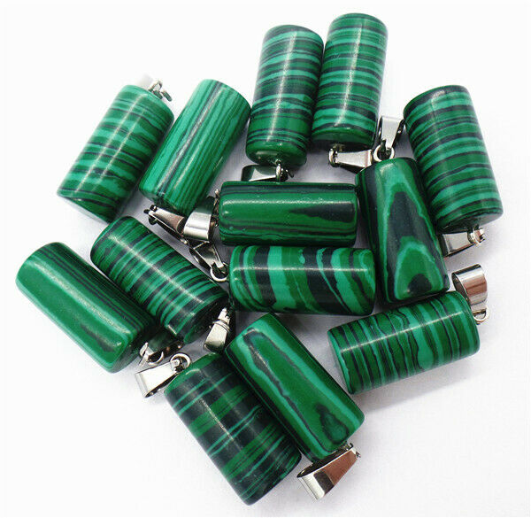 100Pcs 25x10mm Green Malachite Cylinder Pendant Bead DIY JewelryMaking HH8200