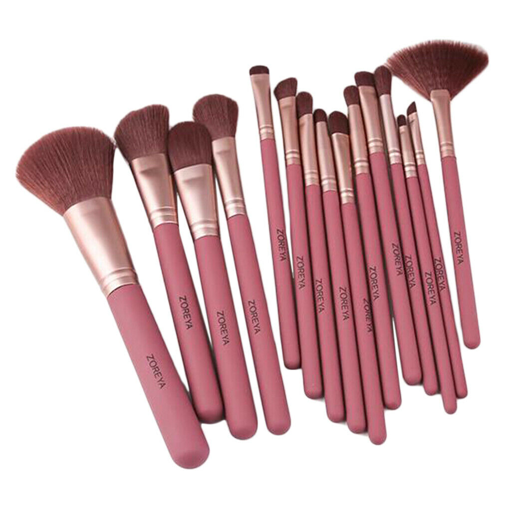15pcs Makeup Brushes Set Foundation Eyeshadow Fan Brush w/ Wooden Handle