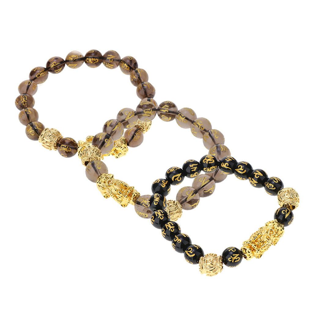 3Pcs Obsidian Pi Xiu Wealth Bracelet Attract Wealth for Women Men Gifts Elastic