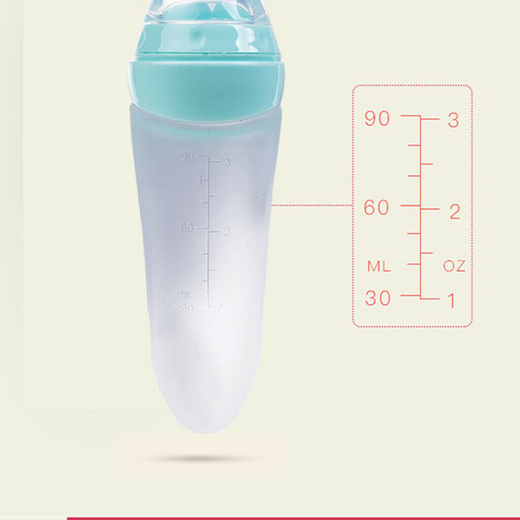 Baby Silicone Feeding With Spoon Feeder Food Rice Cereal Bottle blue