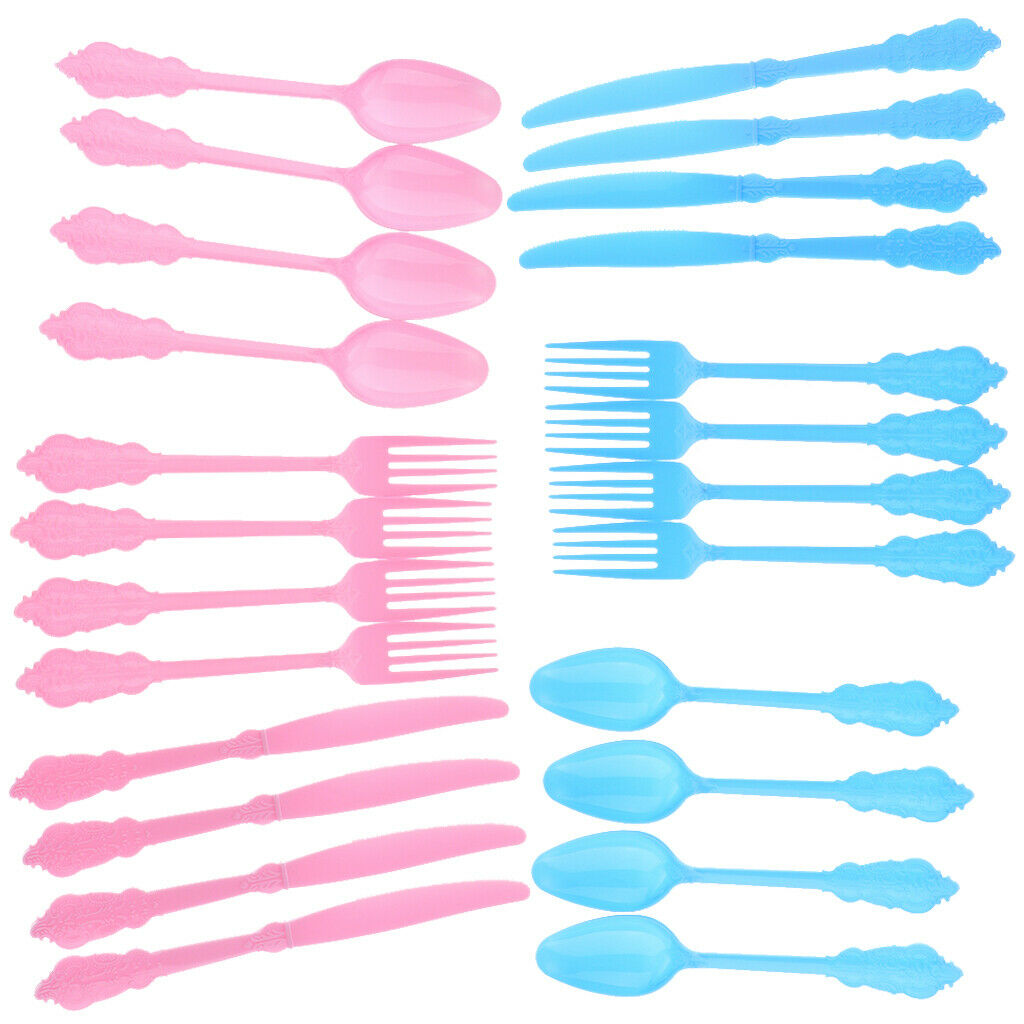 12pcs Embossed Disposable Cutlery Kid Birthday Party Tableware Decor Pink