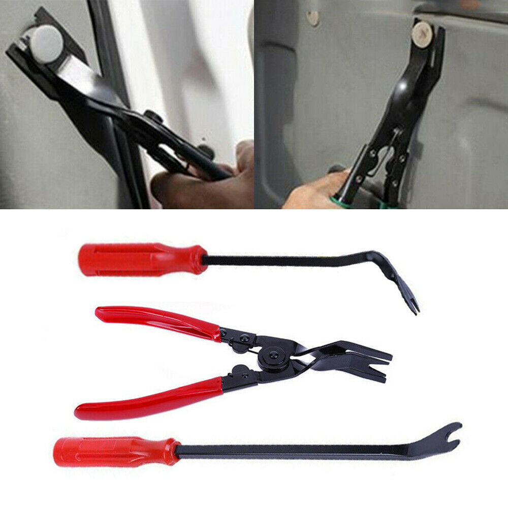 3Pc Car Exterior Door Removal Clip Removal Plier+Upholstery Removal Pry Bar Tool