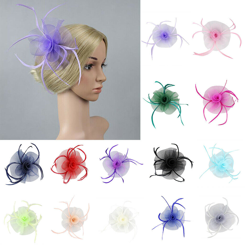 Flower Net Feather Fascinator Beak Clip Wedding Race Ladies Fascinator Pink