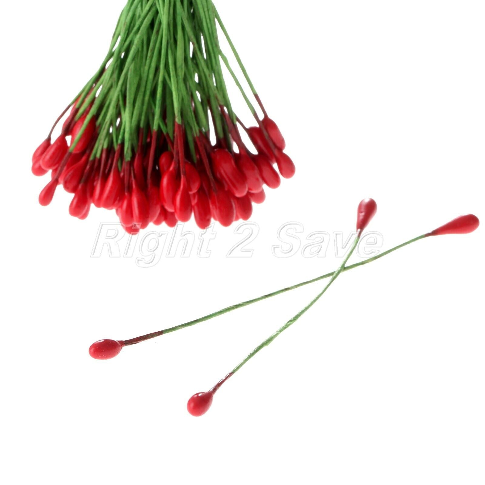 100Pcs Artificial Round Flower Stamens Red Double Sided Wire Wrapped Craft DIY