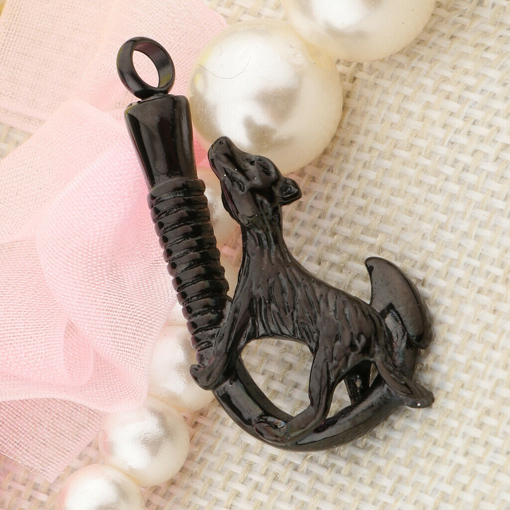 Love Pet Dog Stainless Steel Fish Hook Cremation Memorial Ash Pendant Black