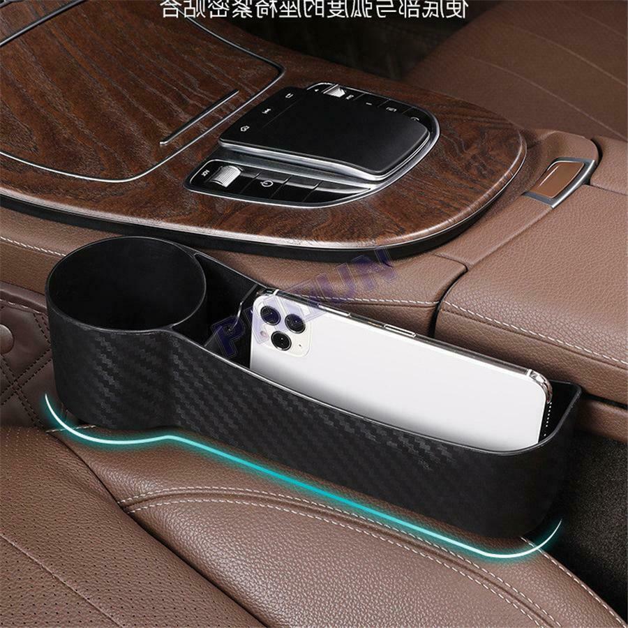 Carbon Fiber Look Car Left Seat Crevice Storage Box Organizer Pocket Cup Holder