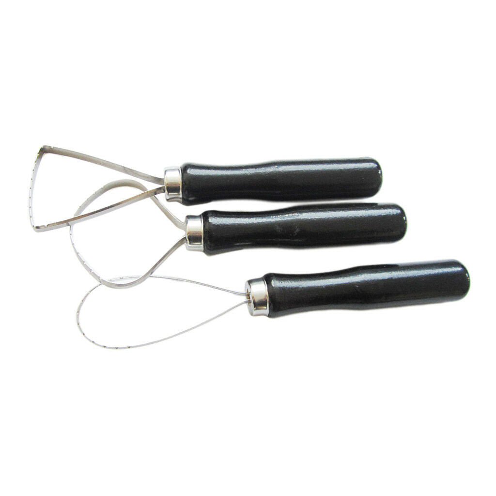 3pc Ceramic Pottery Clay Trimming Big Loop Tools Set With Flat Wire Tool Set