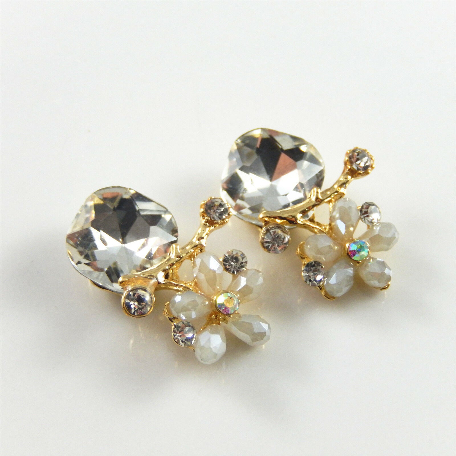4 pcs Golden Flower Charm Crystal Earring Pendant Making Alloy Crafts 27*18*7mm