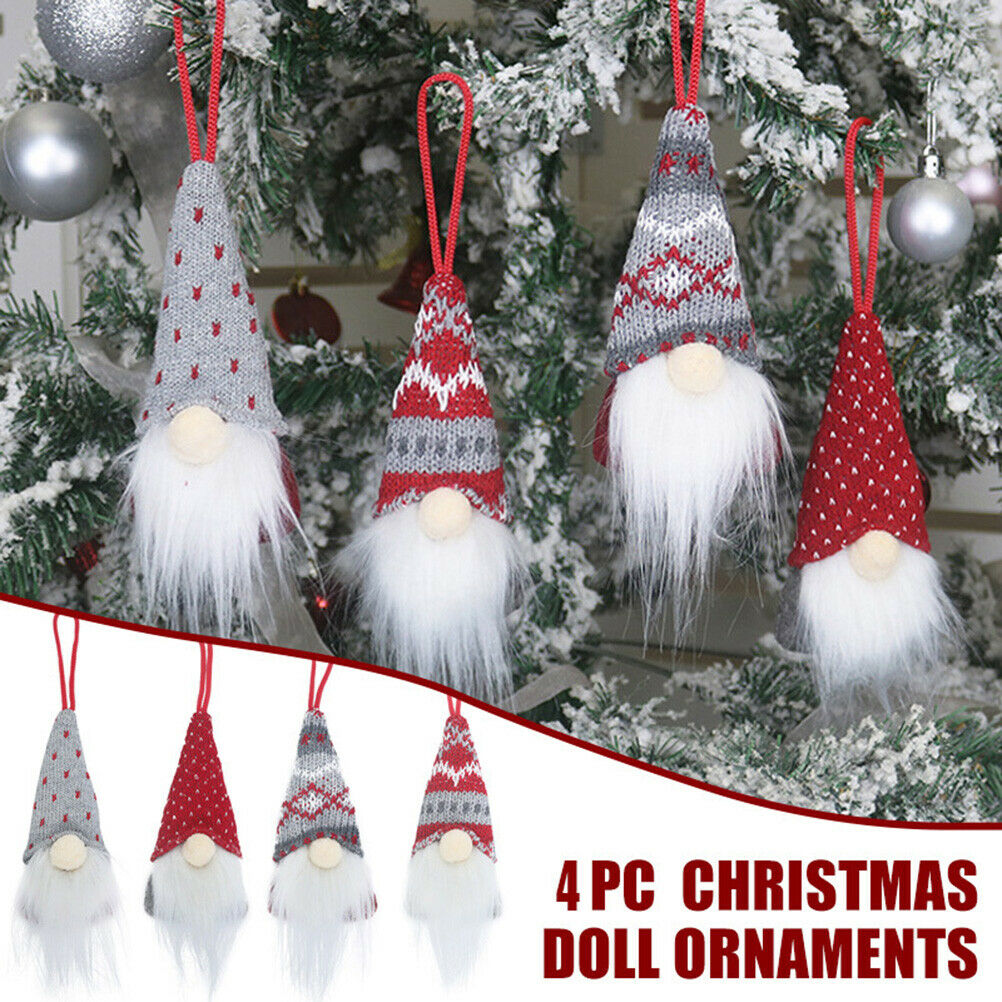 4Pcs Christmas Tree Hanging Ornaments Set Gnomes Santa Elf Home Holiday Decor