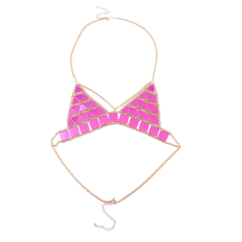 Triangle Sequin Halter Bra Chain Women Summer Bikini Rose Red Chest Chain