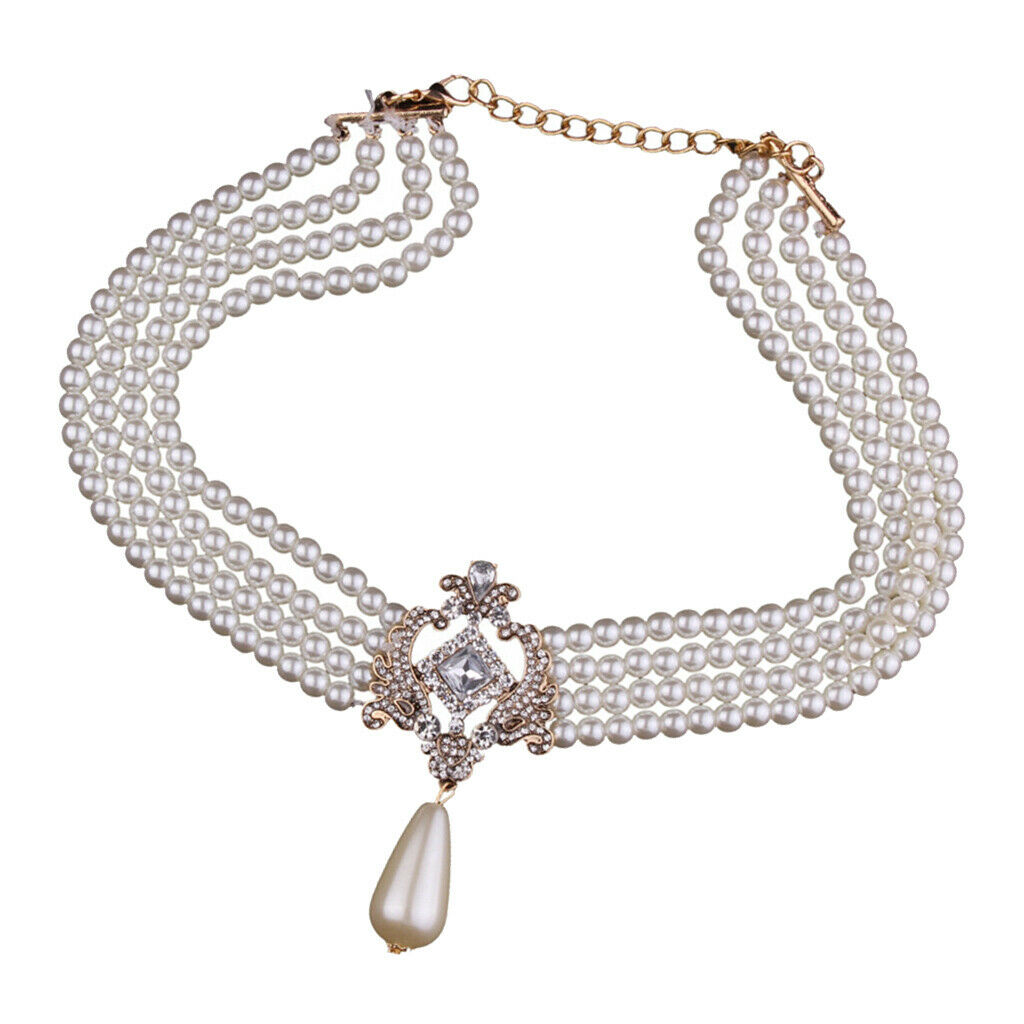 Multi Strand 4 Layer Crystal Simulated Bead Bib Choker Necklace