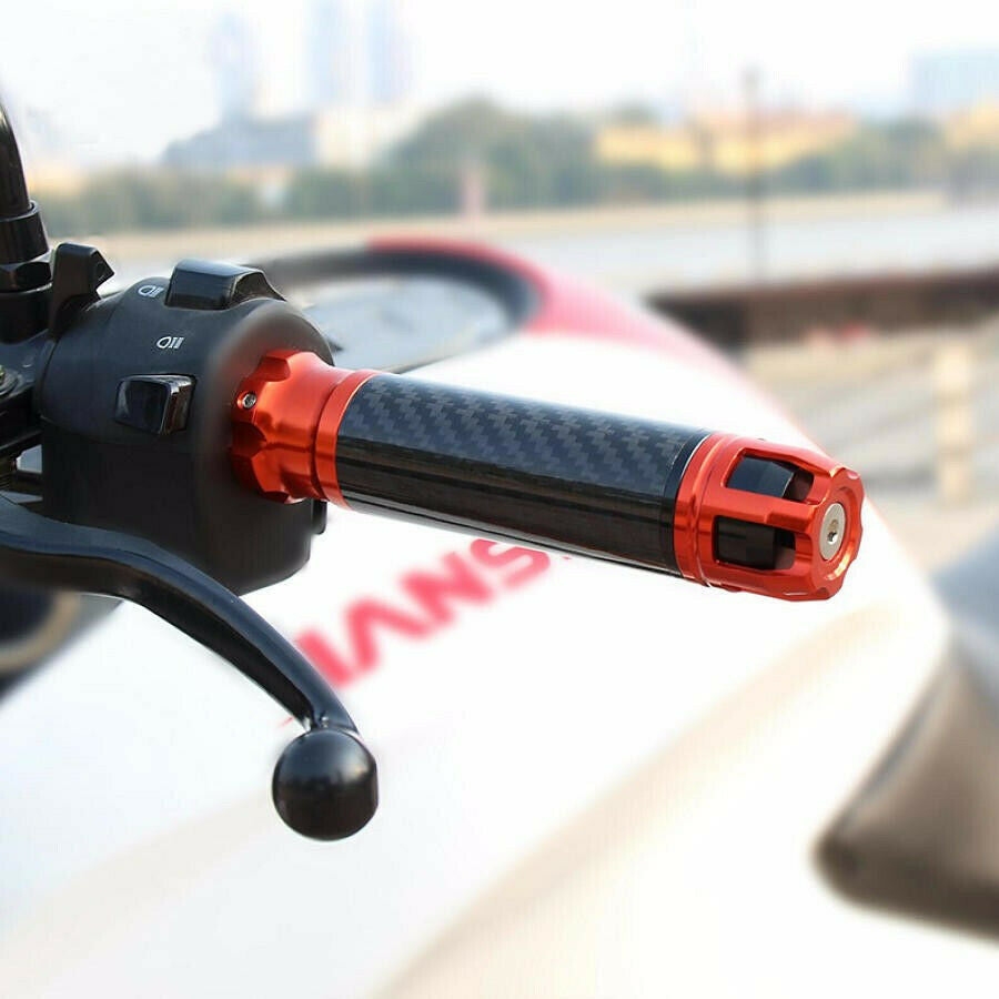 Carbon Fiber 7/8 "  Motorcycle Handlebar Hand Grips Red & Black 22mm