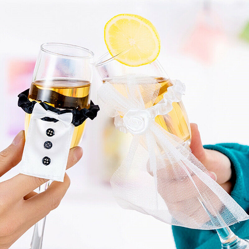 1 pair Wedding Table Decoration Wine Glass Cup Cover Bride Groom Costume .l8