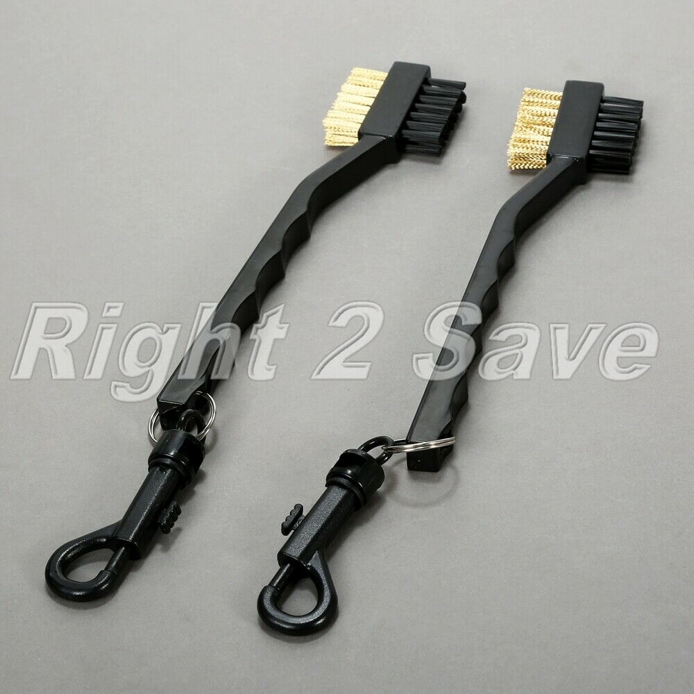 1Pair 2 Sided Brass Wire Nylon Golf Club Brush Groove Ball Cleaner Clip Kit Tool