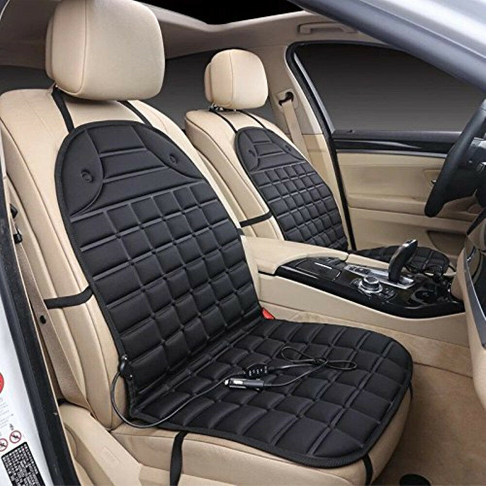 2Pc 12V Auto Car Heated Seat Cover Cushion Comfort Relax Heater Warmer Pad Black