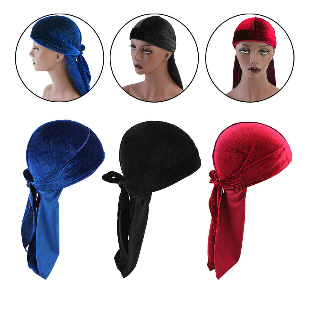 Elegant Velvet Bandana Hat Durag Long Tail Headwrap Beanie Hat Chemo Hat