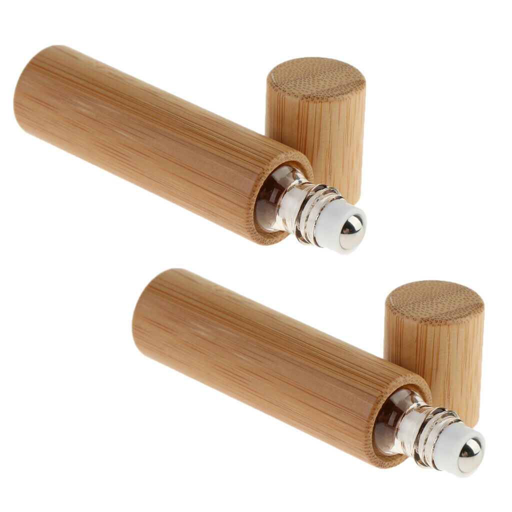 2 Pieces Handmade Natural Bamboo Makeup Essential Oil Roller Bottles 10ml