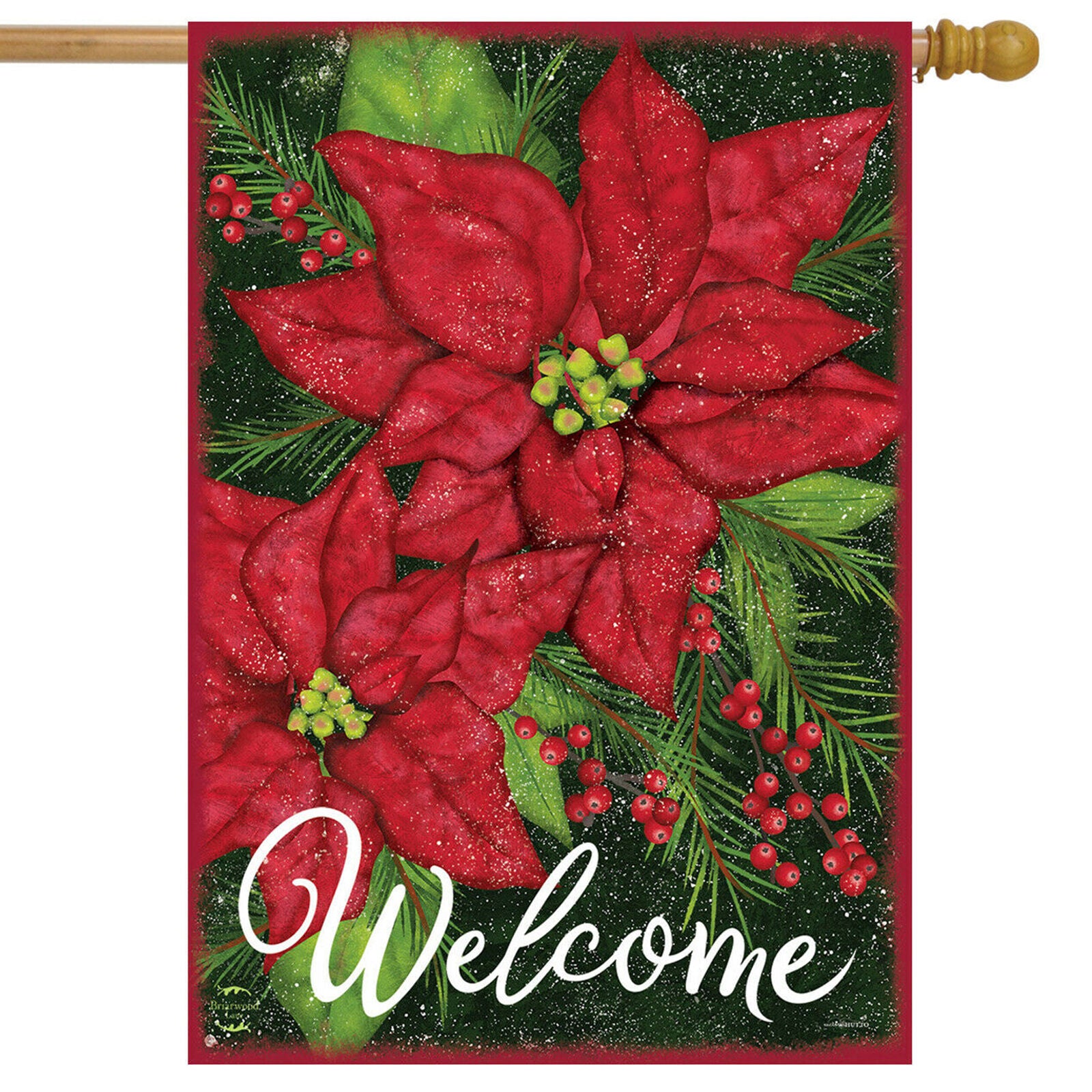 Holiday Poinsettia Christmas House Flag Welcome Floral 28" x 40" Briarwood Lane