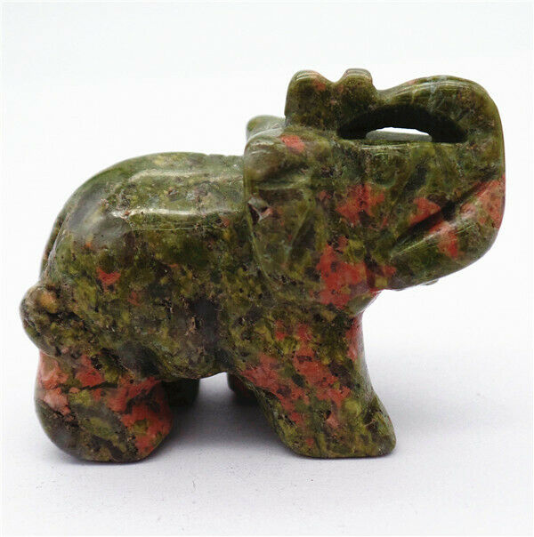 48x36x22mm Natural Unakite Jasper Carved Elephant Decoration Statue Decor HH7960