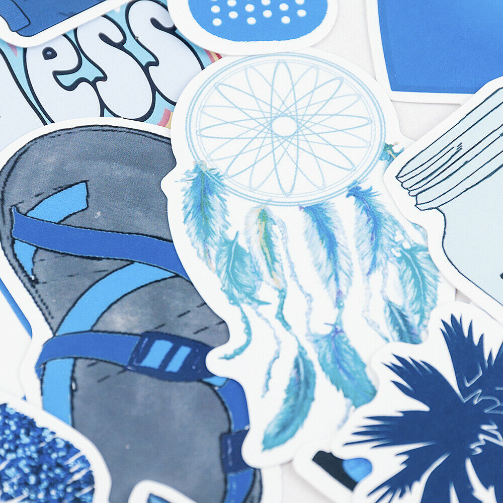 50PCS Blue Skateboard Stickers Set Waterproof Vinyl Laptop Travel Luggage Decals
