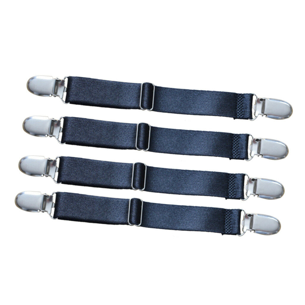 4Pcs 2 Heads Black Bed Sheet Grips Tighteners Fasteners Elastic Brace Straps