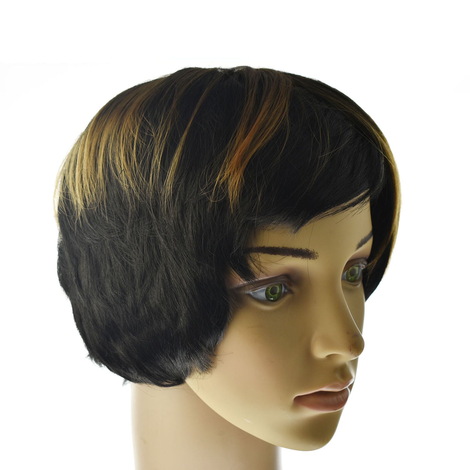 Real Remy Pixie Hair Full Wig Natural Short Cut Wavy Ombre Black Modern Style
