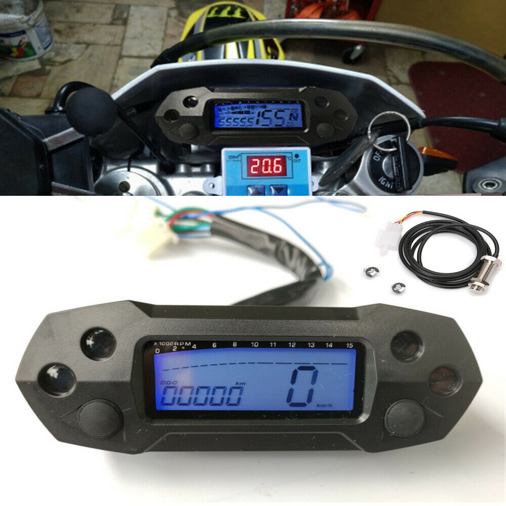 12V Motorcycle Scooter LCD Digital Speedometer Odemeter Tachometer w/ Sensor