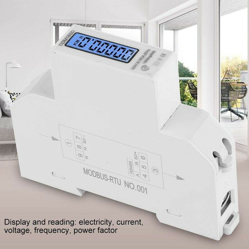 5-100A 220V Energy Meter Single Phase RS485 MODBUS Protocol LCD Backlit DisplaS9