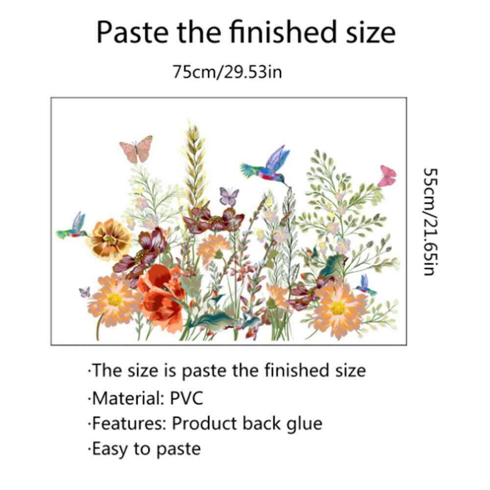 Butterfly Flowers Wall Stickers Kingfisher Living Room Bedroom Wall Decals Decor