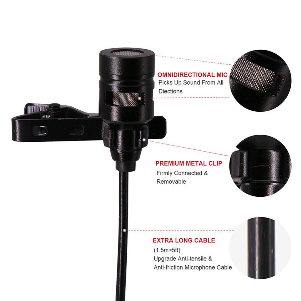 6 m / 19.68ft Dual-head Lavalier Microphone Professional Lapel Collar Mic