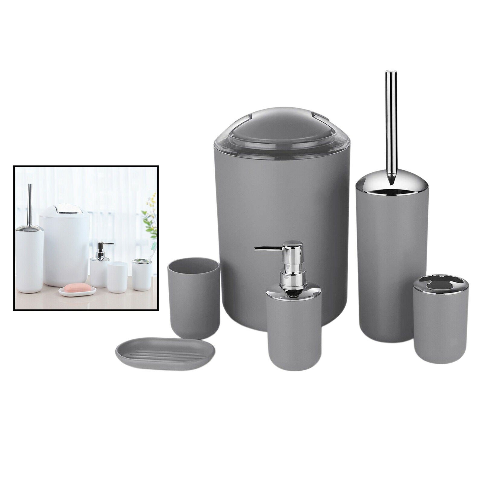 6xBathroom Accessories Set Luxury Bathroom Gift Set Soap Dispenser Gray