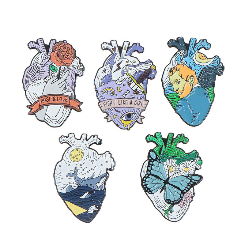 5Pcs/set Enamel Pin Ocean Heart Brooch Lapel Pin Cartoon Punk Jewelry Badge G Ad