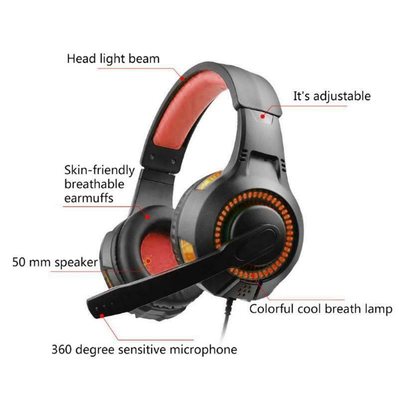 Noise Cancelling Game Earphone Over Ear Headphones LED Lights Soft Earmuffs