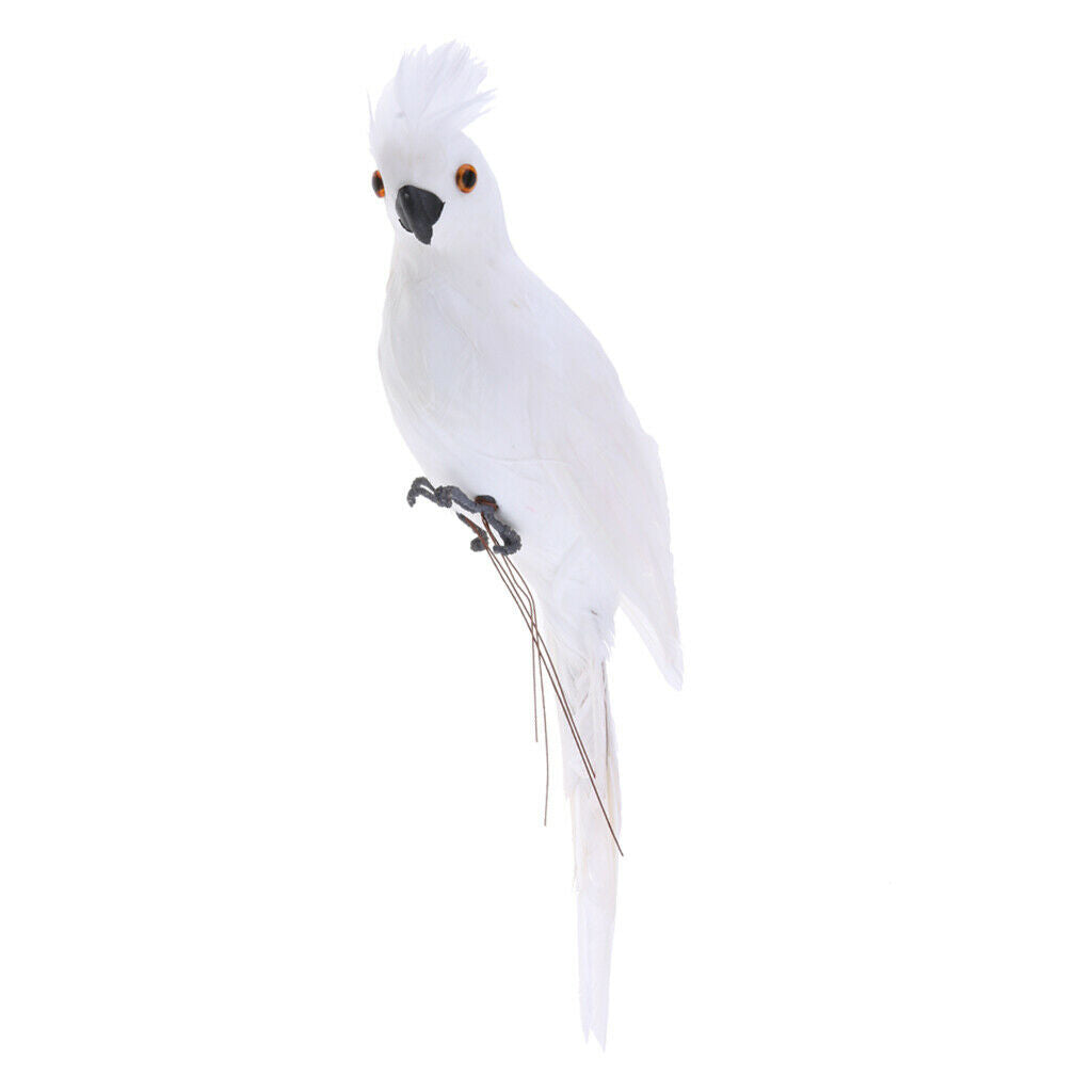 2x Realistic Parrot Artificial Feather Bird Animal Ornament Decor White & Red
