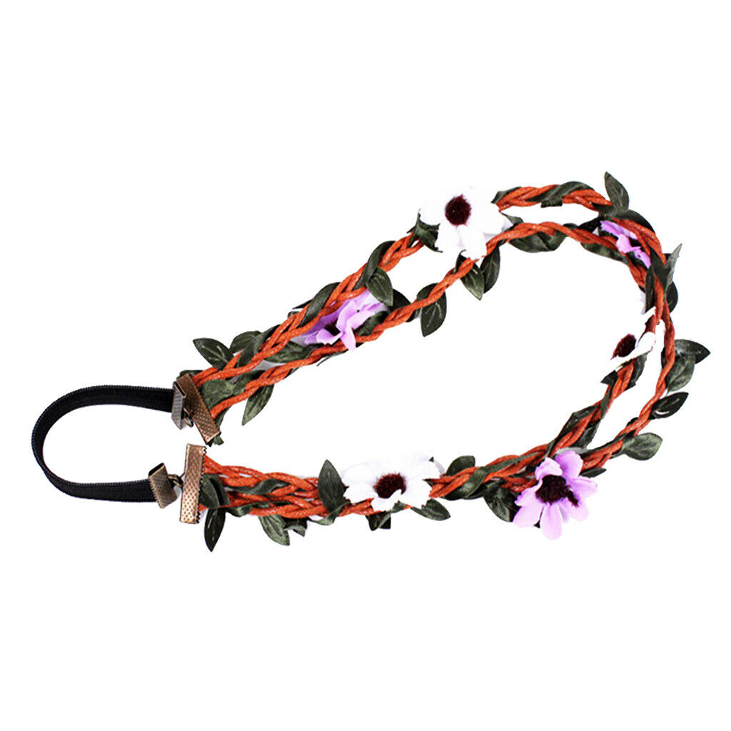 Retro Flower Leaf Garland Hairband Multicolor Bridal Wreath Elastic Headband