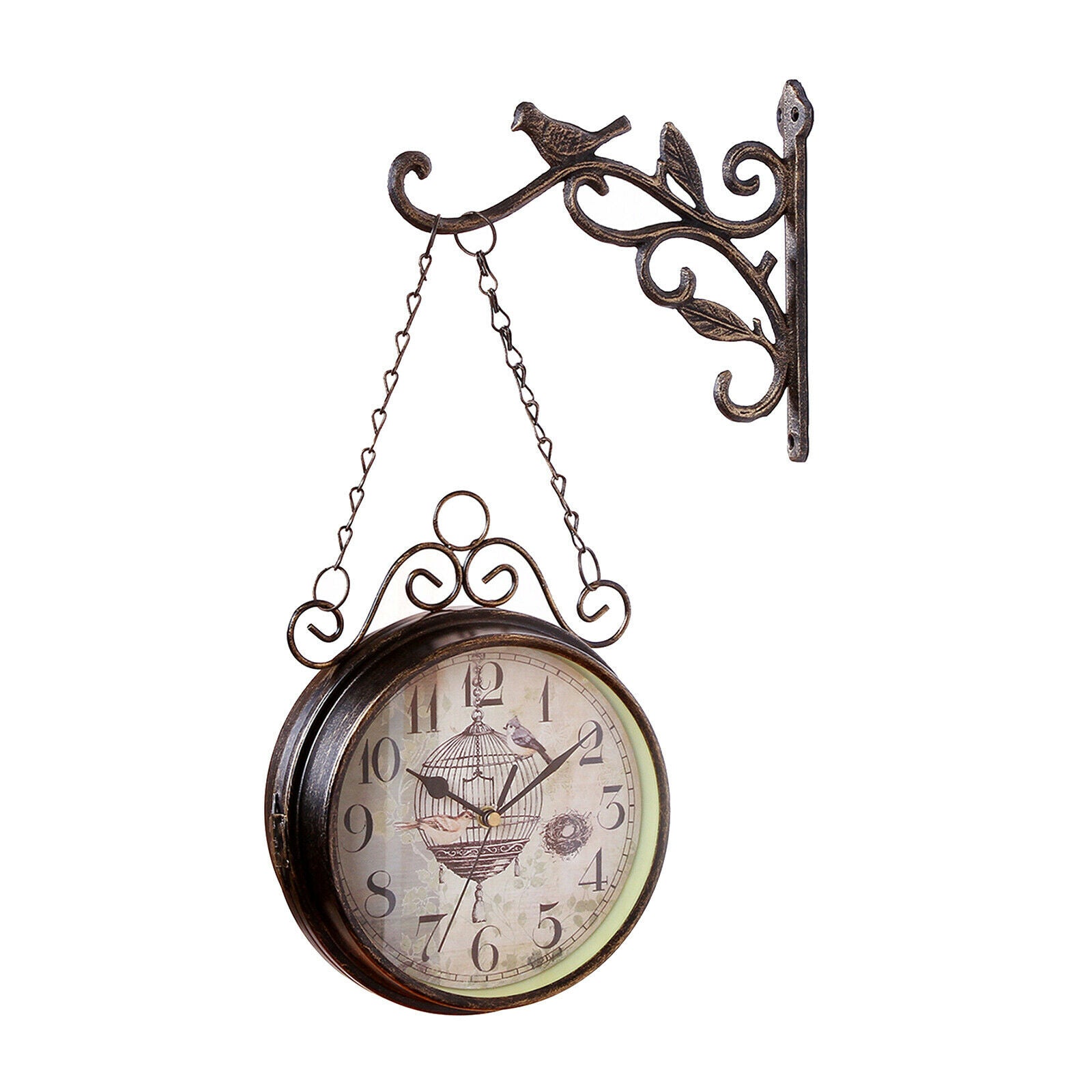 Double Sided Wall Clock Metal Decoration Retro Quiet for Garden Kitchen