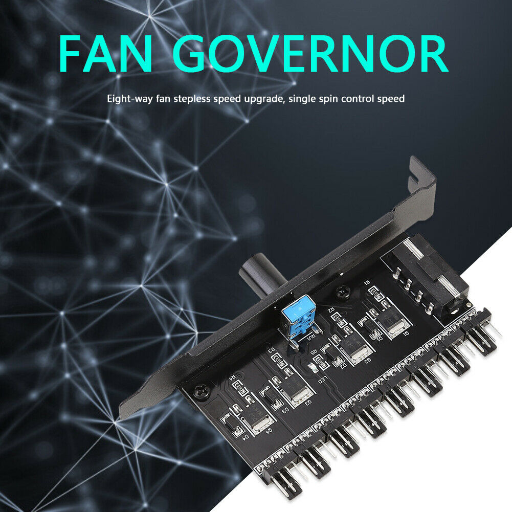 8 Channels Cooling Fan HUB 4Pin Power Supply Radiator Speed Controller @