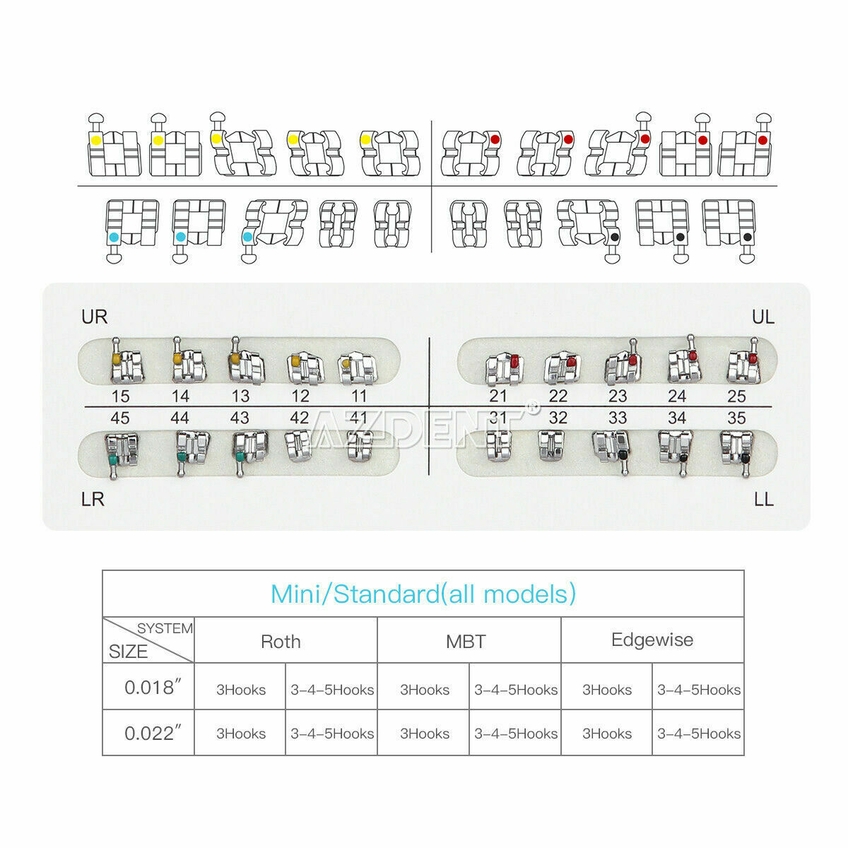 20 Pack Orthodontic Metal Bracket Dental Roth Slot.018 Standard Hooks 345 AZDENT