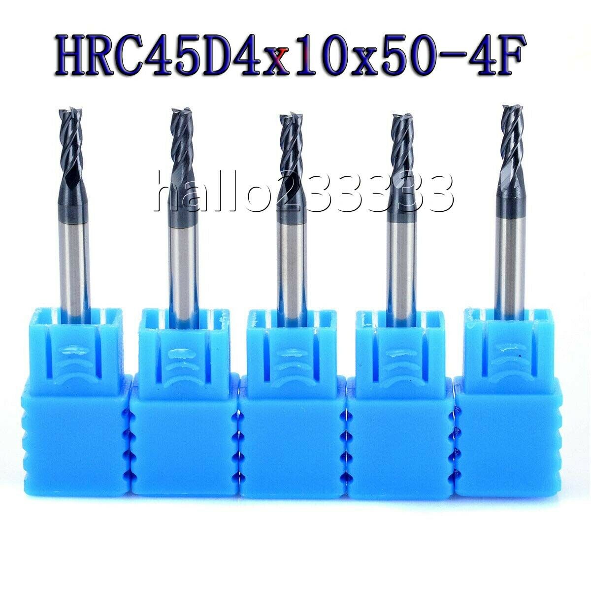 5pcs 4mm x 50mm Tungsten Carbide 4 Flute End Mill CNC Milling Cutter HRC50