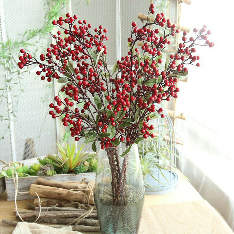 57cm Christmas Red Berry Holly Branch Pine Cone Artificial Flower Xmas Decor NEW