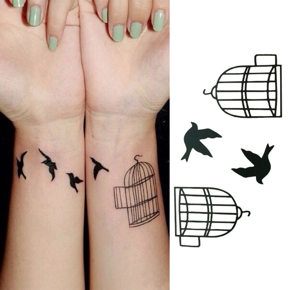 2pcs Body Art Tatoo bird cage Removable waterproof Tattoo Stickers Temporary BDA
