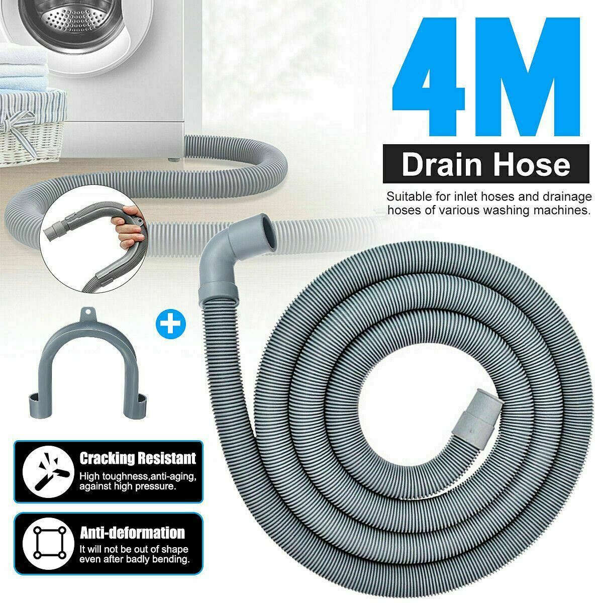 4M Universal Washing Machine Dishwasher Drain Outlet Hose Pipe Extension Kit