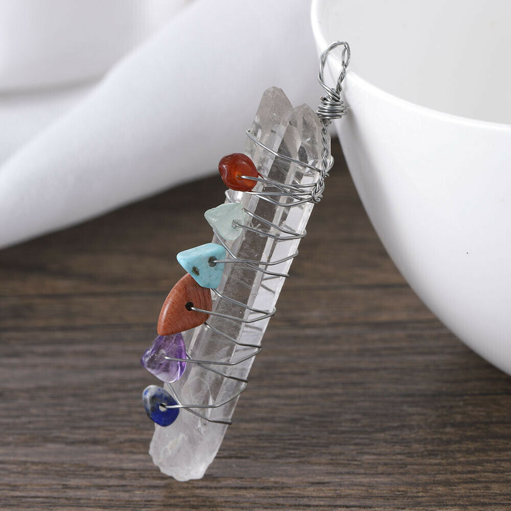 1x Healing Crystal 7 Chakra Stone Wire Wrap Quartz Reiki Pendulum Pendant Gift !