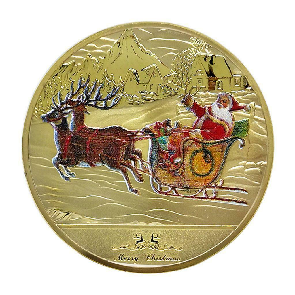 1x Christmas Santa Claus Coins 40mm Gift Collections Badge Golden