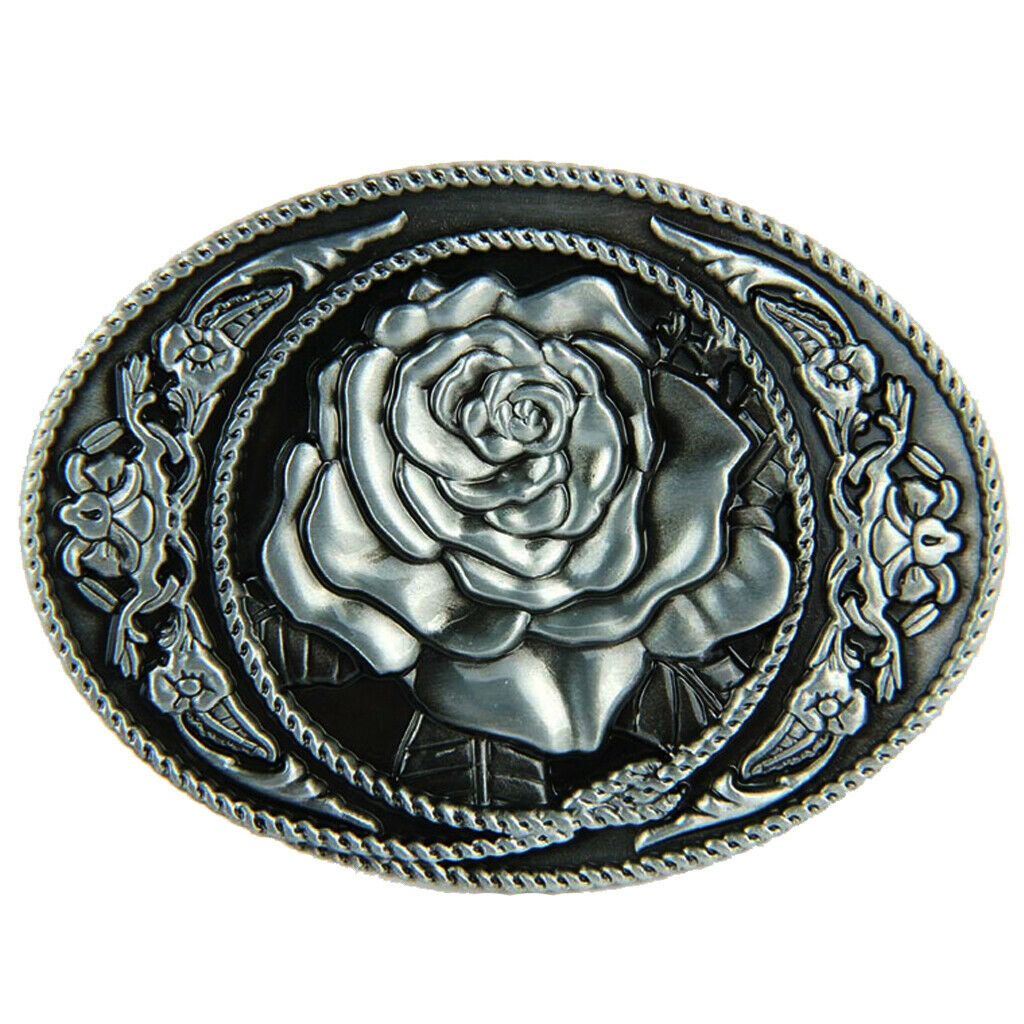 2pcs Retro Classic Belt Buckle Alloy Rose Flowers Carved American