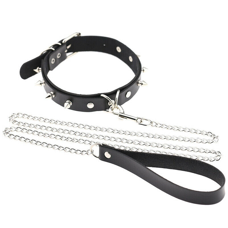 Punk Lady Gothic Slave Leather Choker Chain Spike Rivet Buckle Collar Necklac Qx